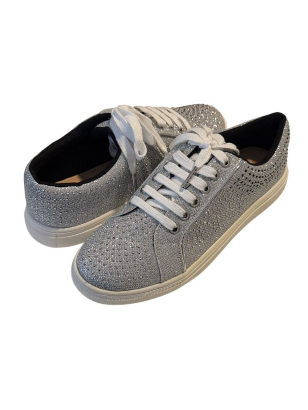 Badgley Mischka Ryan Rhinestone Crystal Metallic Lace Up Sneakers Size 8.5 NIB